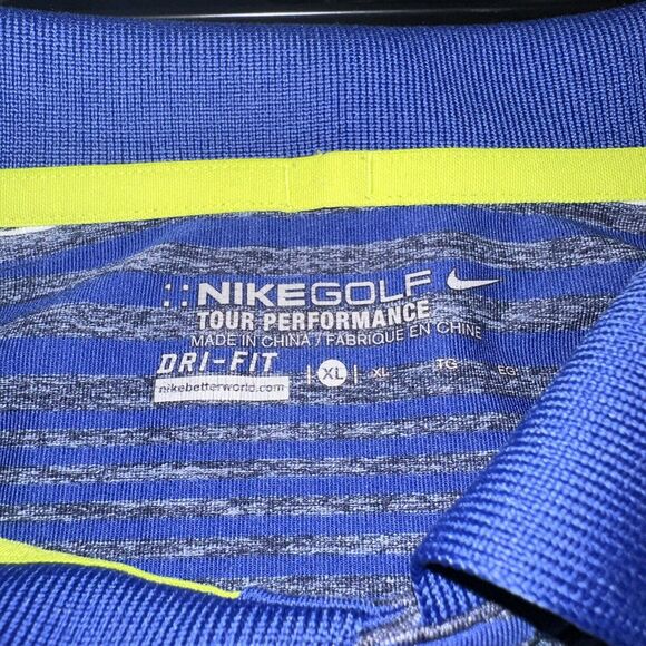 Nike Men’s Size XL Golf Tour Performance Blue/Yellow Logo Striped Button Polo - Picture 4 of 6